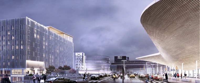 View of the future largest hotel complex in Finland at Helsinki Airport with more than 700 rooms.